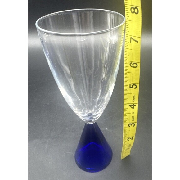 VTG Sasaki Glass Eon Cobalt Blue Base Water Wine 7.5”Goblet 8 Oz Set Of 5 - Picture 4 of 5